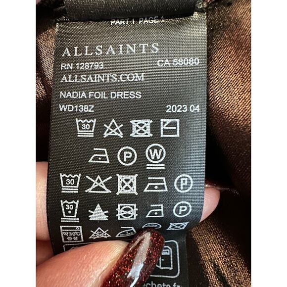 ALLSAINTS Nadia Foil Midi Dress Wool 2-in-1 Size Medium NWT - Picture 12 of 16